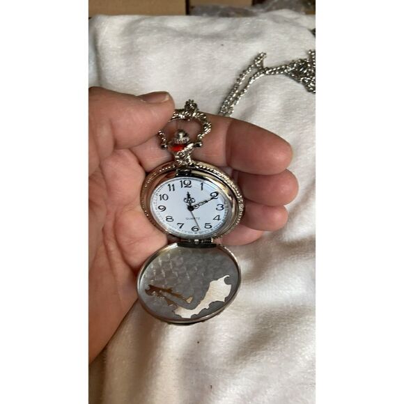 New Silver & Gold Colored Locomotive Design Pocket Watch w/ Chain - Picture 8 of 10